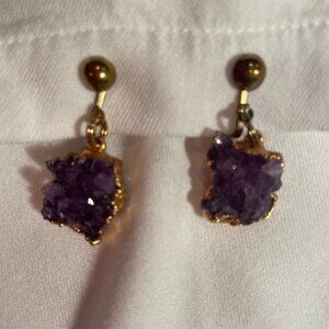 Amethyst nugget and gold nugget earrings